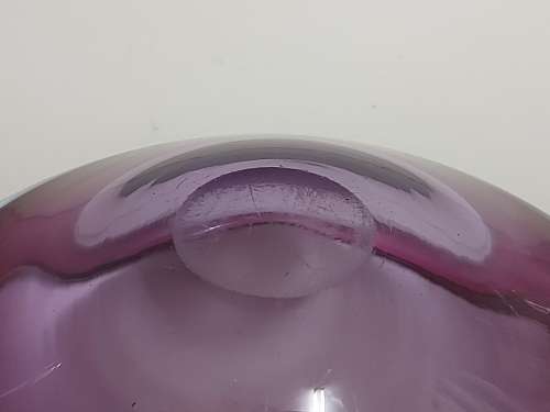 BEAUTIFUL MURANO ART GLASS BOWL, BURGUNDY AND CLEAR WITH PURPLE AND BLUEISH HUES