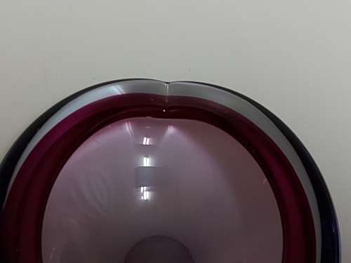 BEAUTIFUL MURANO ART GLASS BOWL, BURGUNDY AND CLEAR WITH PURPLE AND BLUEISH HUES
