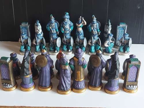 GREAT FIND!  ARABIAN NIGHTS COLOURFUL CERAMIC CHESS SET WITH FAIRLY LARGE PIECES, NO BOARD
