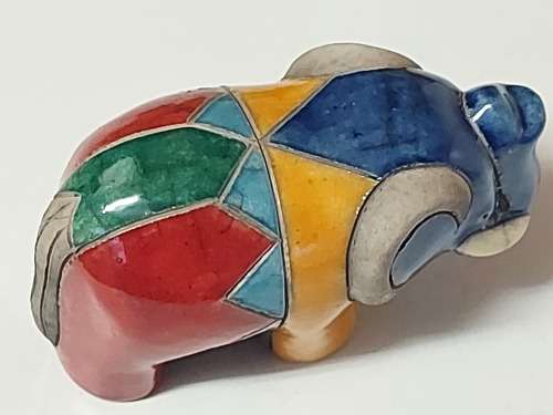 STUNNING VINTAGE SMALL RAKU POTTERY ELEPHANT FIGURINE IN VIVID COLOURS