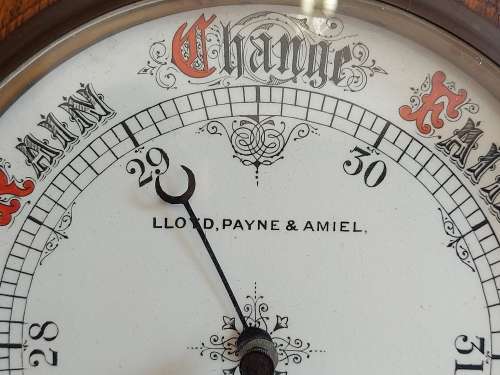 AMAZING FIND! LARGE SOLID OAK CARVED LLOYD, PAYNE AND AMIEL, MANCHESTER ANEROID BAROMETER