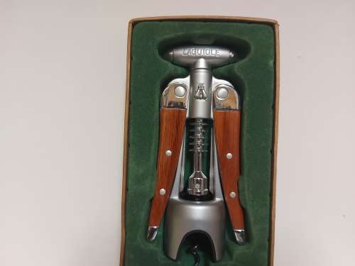 HIGHLY COLLECTIBLE LAGUIOLE SILVER METAL AND WOOD CORKSCREW AND LABEL CUTTER SET IN A CUSTOMIZED BOX