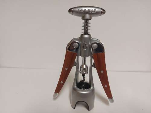 HIGHLY COLLECTIBLE LAGUIOLE SILVER METAL AND WOOD CORKSCREW AND LABEL CUTTER SET IN A CUSTOMIZED BOX