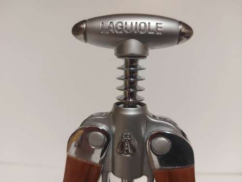 HIGHLY COLLECTIBLE LAGUIOLE SILVER METAL AND WOOD CORKSCREW AND LABEL CUTTER SET IN A CUSTOMIZED BOX