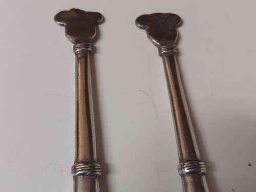 CARROL BOYES FUNCTIONAL ART: AWESOME UNUSUAL EARLY DESIGN PEWTER AND STAINLESS SALAD SERVER SET