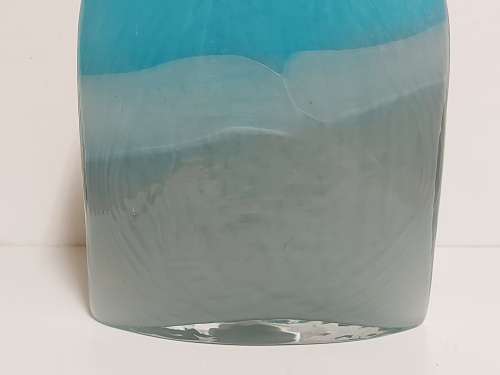 STUNNING VINTAGE 1960s MURANO AQUA BLUE AND GREY OPALESCENT ART GLASS FLAT BOTTLE VASE
