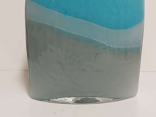 STUNNING VINTAGE 1960s MURANO AQUA BLUE AND GREY OPALESCENT ART GLASS FLAT BOTTLE VASE