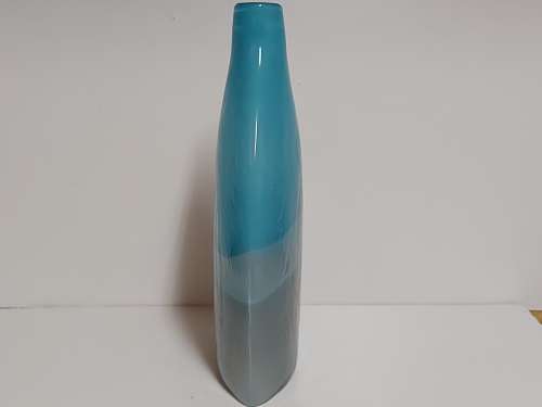 STUNNING VINTAGE 1960s MURANO AQUA BLUE AND GREY OPALESCENT ART GLASS FLAT BOTTLE VASE