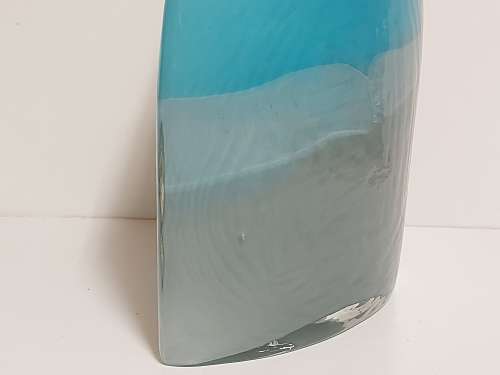 STUNNING VINTAGE 1960s MURANO AQUA BLUE AND GREY OPALESCENT ART GLASS FLAT BOTTLE VASE