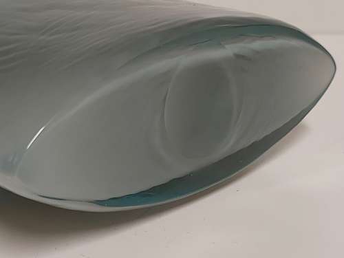 STUNNING VINTAGE 1960s MURANO AQUA BLUE AND GREY OPALESCENT ART GLASS FLAT BOTTLE VASE