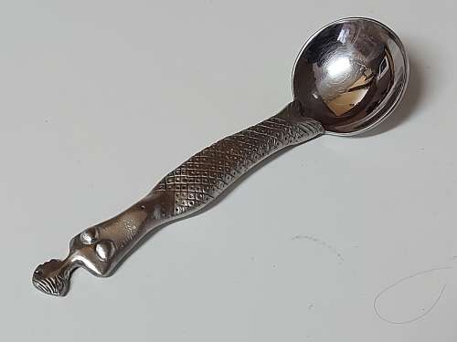 CARROL BOYES FUNCTIONAL ART: BEAUTIFUL  EARLY DESIGN PEWTER AND STAINLESS SUGAR SPOON