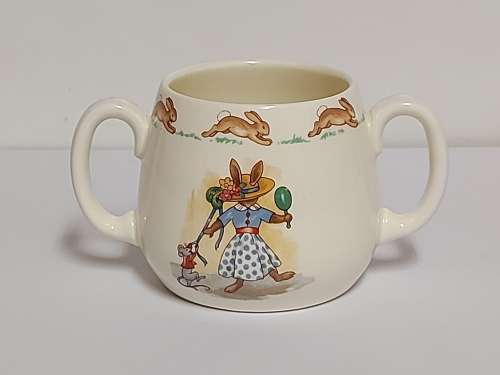 BEAUTIFUL ROYAL DOULTON BUNNYKINS TWIN HANDLED MUG IN MINT CONDITION
