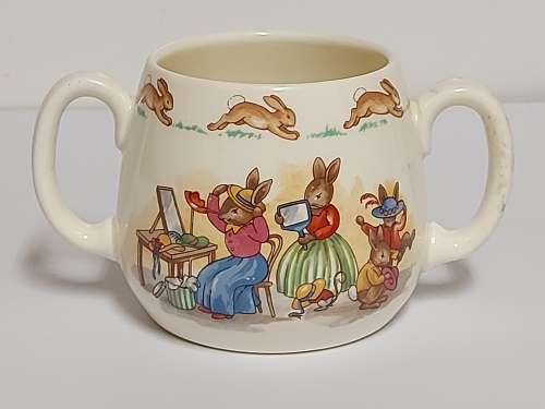 BEAUTIFUL ROYAL DOULTON BUNNYKINS TWIN HANDLED MUG IN MINT CONDITION