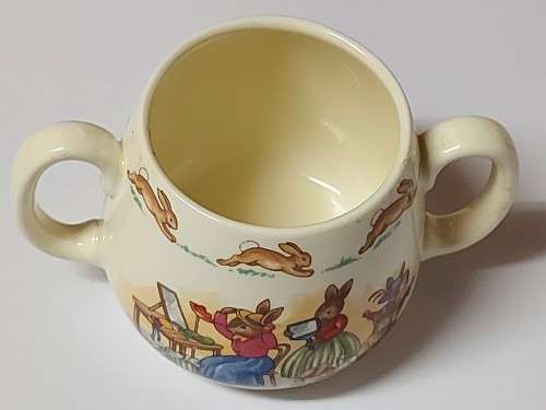BEAUTIFUL ROYAL DOULTON BUNNYKINS TWIN HANDLED MUG IN MINT CONDITION