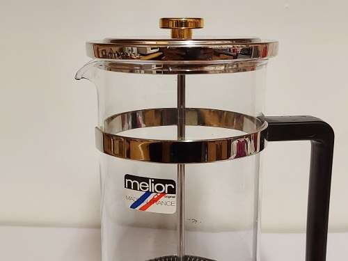 STUNNING MELIOR PYREX MADE IN FRANCE 8 CUP COFFEE PLUNGER, UNUSED AND IN MINT CONDITION