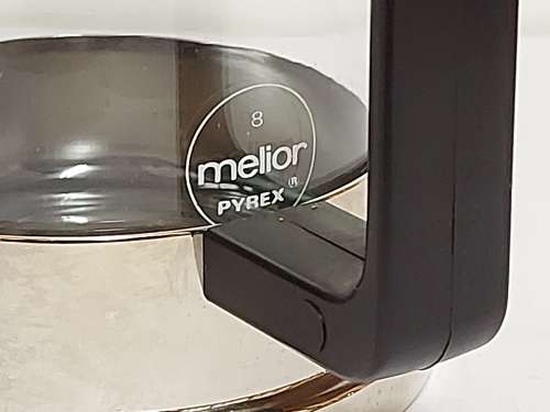 STUNNING MELIOR PYREX MADE IN FRANCE 8 CUP COFFEE PLUNGER, UNUSED AND IN MINT CONDITION