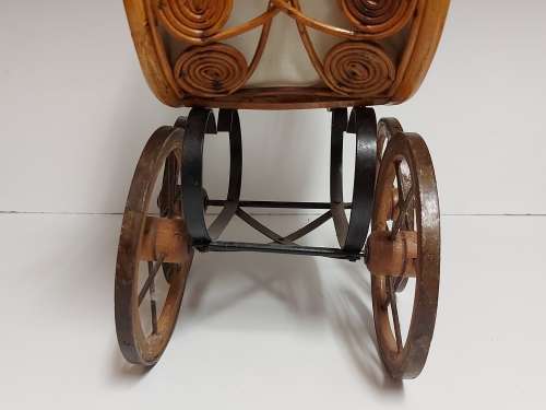 AWESOME! STUNNING VINTAGE ORNATE DESIGN CANE AND STEEL DOLL`S PRAM WITH A LACE BONNET