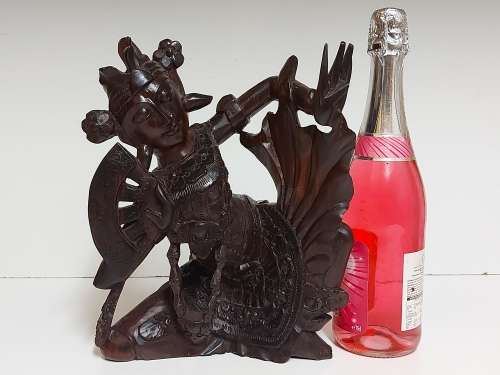 VINTAGE INTRICATELY HAND-CARVED ROSEWOOD ORIENTAL DEITY