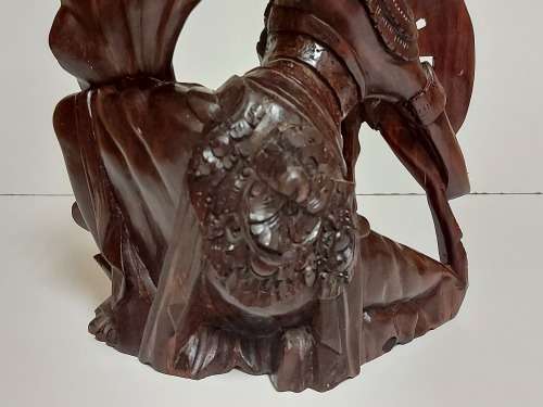 VINTAGE INTRICATELY HAND-CARVED ROSEWOOD ORIENTAL DEITY