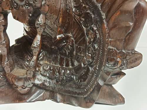 VINTAGE INTRICATELY HAND-CARVED ROSEWOOD ORIENTAL DEITY