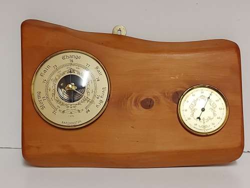 BAROMASTER MADE IN FRANCE WOOD AND BRASS BAROMETER AND THERMOMETER