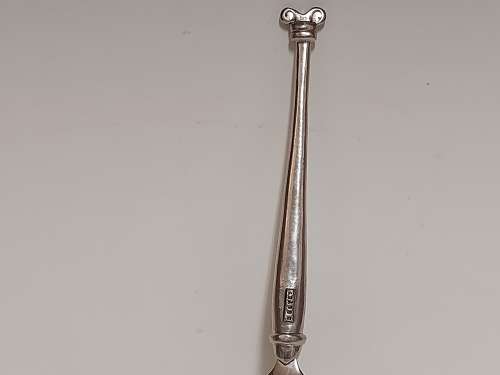 VINTAGE CARROL BOYES FUNCTIONAL ART EARLY DESIGN PEWTER AND STAINLESS LARGE SERVING SPOON