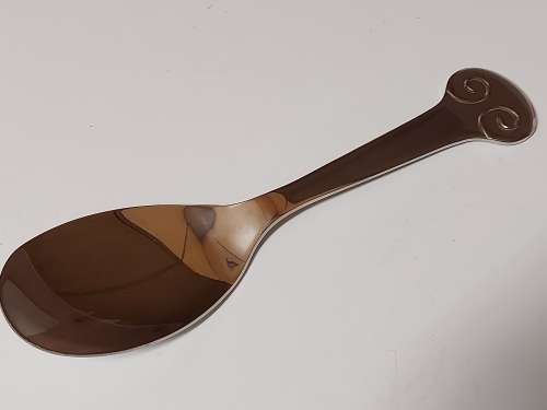 VINTAGE CARROL BOYES FUNCTIONAL ART EARLY DESIGN PEWTER AND STAINLESS STEEL SERVING SPOON