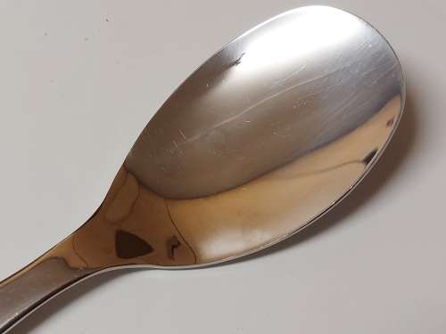 VINTAGE CARROL BOYES FUNCTIONAL ART EARLY DESIGN PEWTER AND STAINLESS STEEL SERVING SPOON