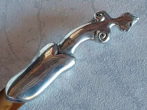 AWESOME CARROL BOYES FUNCTIONAL ART  PEWTER AND STAINLESS STEEL BREAD KNIFE