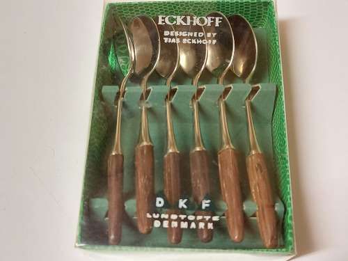DANISH MID-CENTURY LUNDTOFTE DENMARK DESIGNED BY TIAS ECKHOFF SET OF SIX BOXED COFFEE SPOONS
