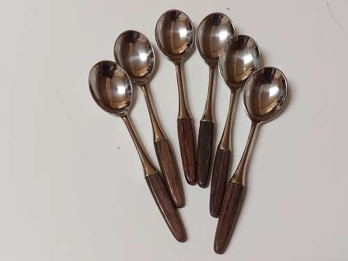 DANISH MID-CENTURY LUNDTOFTE DENMARK DESIGNED BY TIAS ECKHOFF SET OF SIX BOXED COFFEE SPOONS