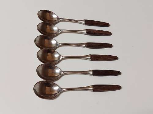 DANISH MID-CENTURY LUNDTOFTE DENMARK DESIGNED BY TIAS ECKHOFF SET OF SIX BOXED COFFEE SPOONS