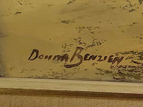 INVESTMENT ART: ORIGINAL DONITA BENZIEN LARGE OIL ON BOARD PAINTING WITH A BEAUTIFUL FRAME