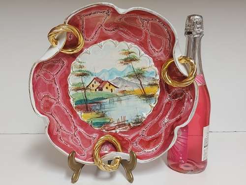 GREAT FIND! LARGE VINTAGE ITALIAN HIGHLY DECORATED HAND-PAINTED PORCELAIN BOWL/CENTREPIECE
