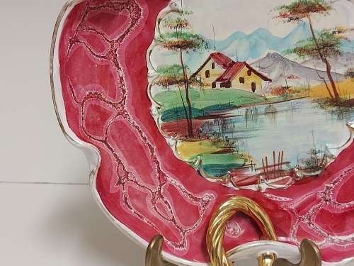 GREAT FIND! LARGE VINTAGE ITALIAN HIGHLY DECORATED HAND-PAINTED PORCELAIN BOWL/CENTREPIECE