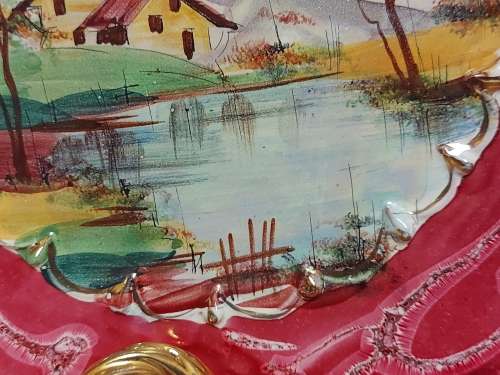 GREAT FIND! LARGE VINTAGE ITALIAN HIGHLY DECORATED HAND-PAINTED PORCELAIN BOWL/CENTREPIECE