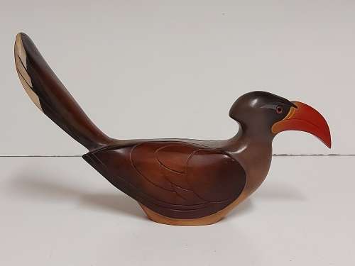 FEATHERS OF KNYSNA LIMITED EDITION 91 OF 975 CROWNED HORNBILL, HAND PAINTED AND CARVED IN KNYSNA