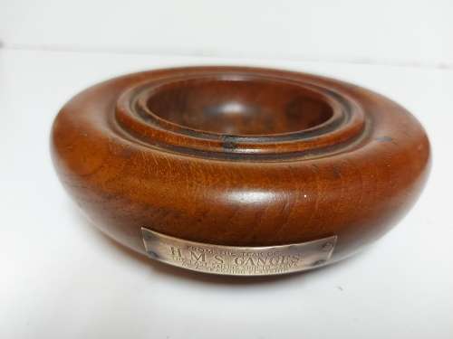 GREAT FIND!  HAND CARVED BOWL MADE FROM THE TEAK OF HMS GANGES OF THE ROYAL NAVY