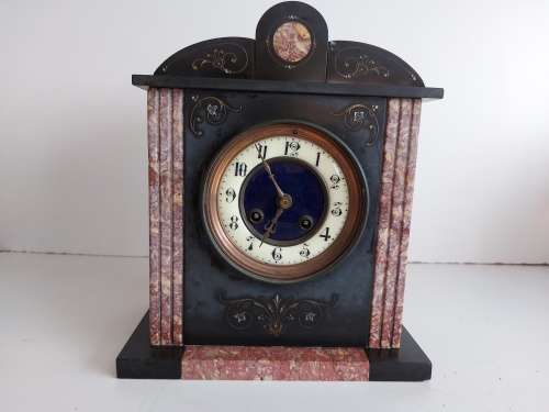 ANTIQUE 19th CENTURY L MARTI ET CIE MEDAILLE DE BRONZE FRENCH MARBLE AND SLATE MANTLE CLOCK