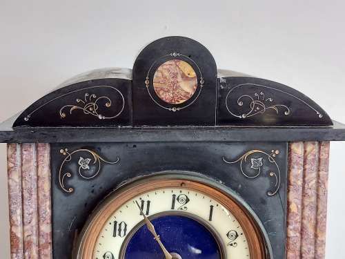 ANTIQUE 19th CENTURY L MARTI ET CIE MEDAILLE DE BRONZE FRENCH MARBLE AND SLATE MANTLE CLOCK