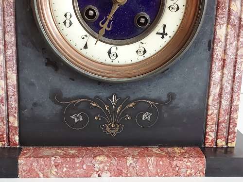 ANTIQUE 19th CENTURY L MARTI ET CIE MEDAILLE DE BRONZE FRENCH MARBLE AND SLATE MANTLE CLOCK
