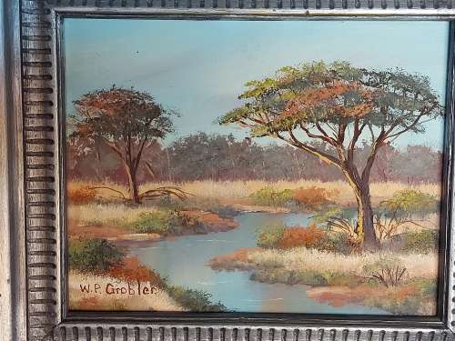 INVESTMENT ART: ORIGINAL W P GROBLER OIL ON BOARD LANDSCAPE PAINTING