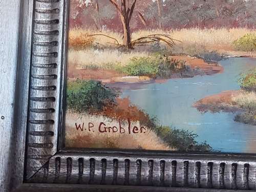 INVESTMENT ART: ORIGINAL W P GROBLER OIL ON BOARD LANDSCAPE PAINTING