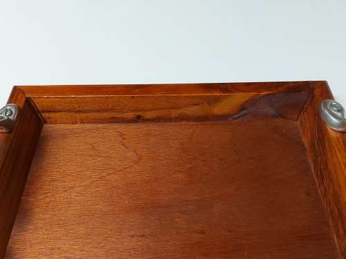 CARROLL BOYES FUNCTIONAL ART:  EARLY DESIGN PEWTER AND WOOD TRAY
