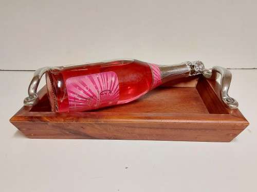 CARROLL BOYES FUNCTIONAL ART:  EARLY DESIGN PEWTER AND WOOD TRAY
