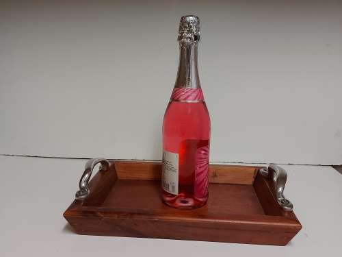 CARROLL BOYES FUNCTIONAL ART:  EARLY DESIGN PEWTER AND WOOD TRAY