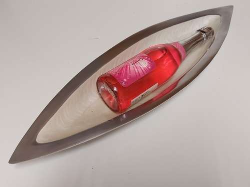 VINTAGE FUNCTIONAL ART CAST ALUMINIUM LARGE ELONGATED BOWL WITH AN IVORENE INNER COATING
