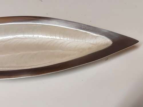 VINTAGE FUNCTIONAL ART CAST ALUMINIUM LARGE ELONGATED BOWL WITH AN IVORENE INNER COATING
