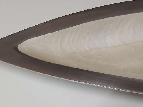 VINTAGE FUNCTIONAL ART CAST ALUMINIUM LARGE ELONGATED BOWL WITH AN IVORENE INNER COATING