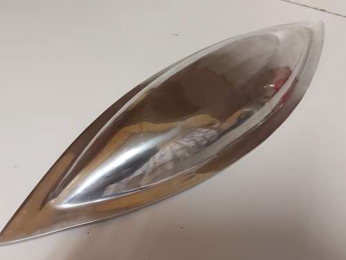 VINTAGE FUNCTIONAL ART CAST ALUMINIUM LARGE ELONGATED BOWL WITH AN IVORENE INNER COATING
